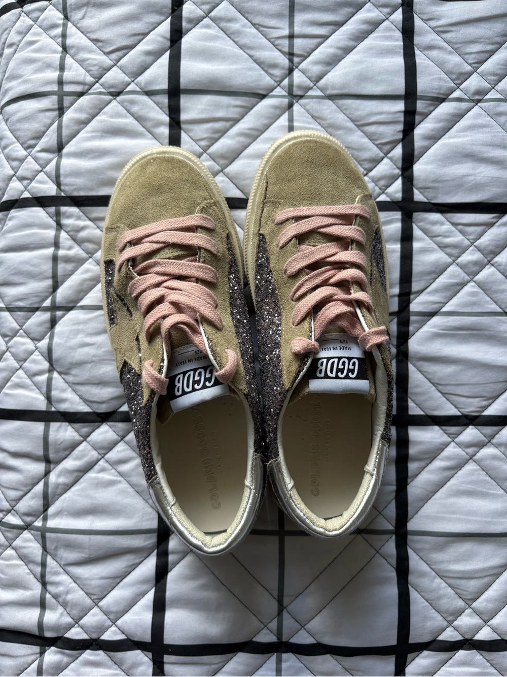 Golden Goose Kids Sneakers in Olive Green, Pink & Glitter sz 36